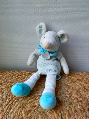 Doudou souris Missie bleu/vert - Doudou et compagnie