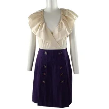Robe BCBG Max Azria taille 36 crème et violet boutons style rétro chic A1351