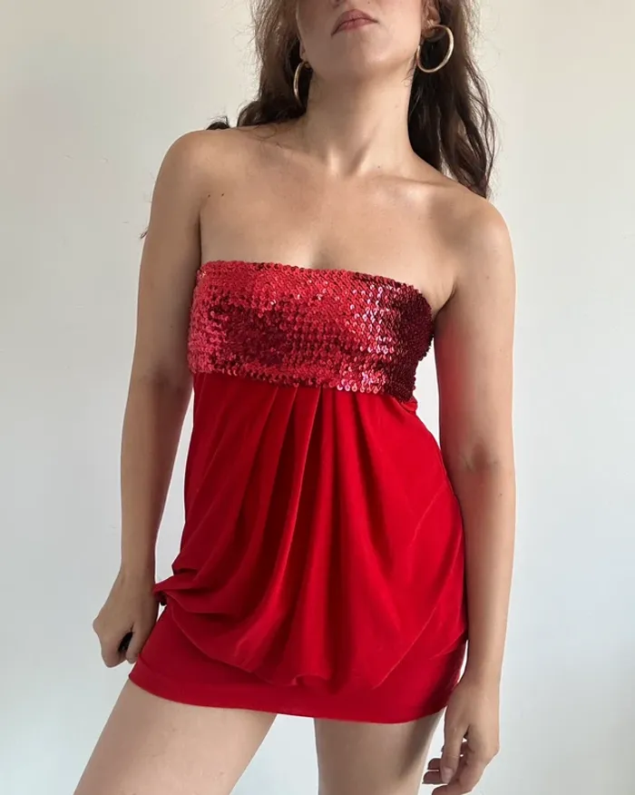 Haut/robe y2k années 2000 rouge à sequins taille S/M - photo numéro 7
