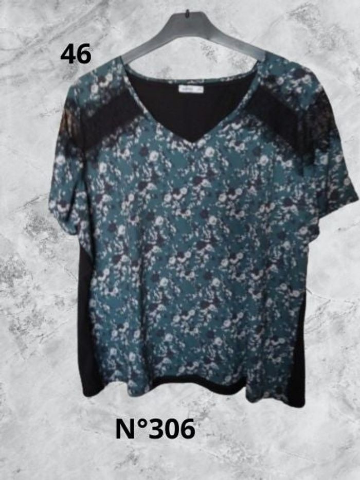 N°306 T-shirt noir/vert T46. Gémo.