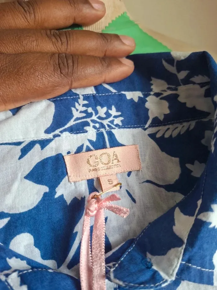 Robe chemise bleue et blanc - style tropical, coupe ample, Goa, neuve, taille S - photo numéro 6