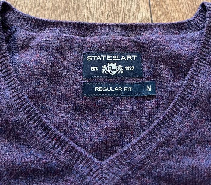 Pull col V violet State of Art en laine pour homme, taille M - photo numéro 5
