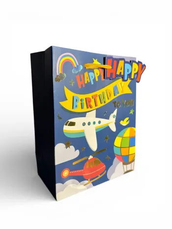 Sac cadeau enfant “Joyeux Anniversaire à toi” motif appareil aérien 18x23x10 cm Neuf