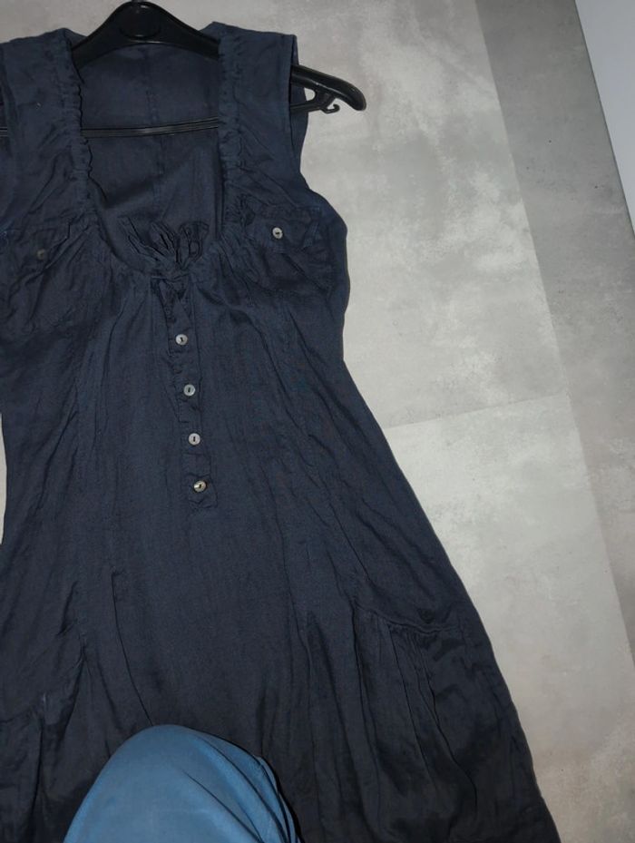 Robe lin bleu marine légère - photo numéro 4