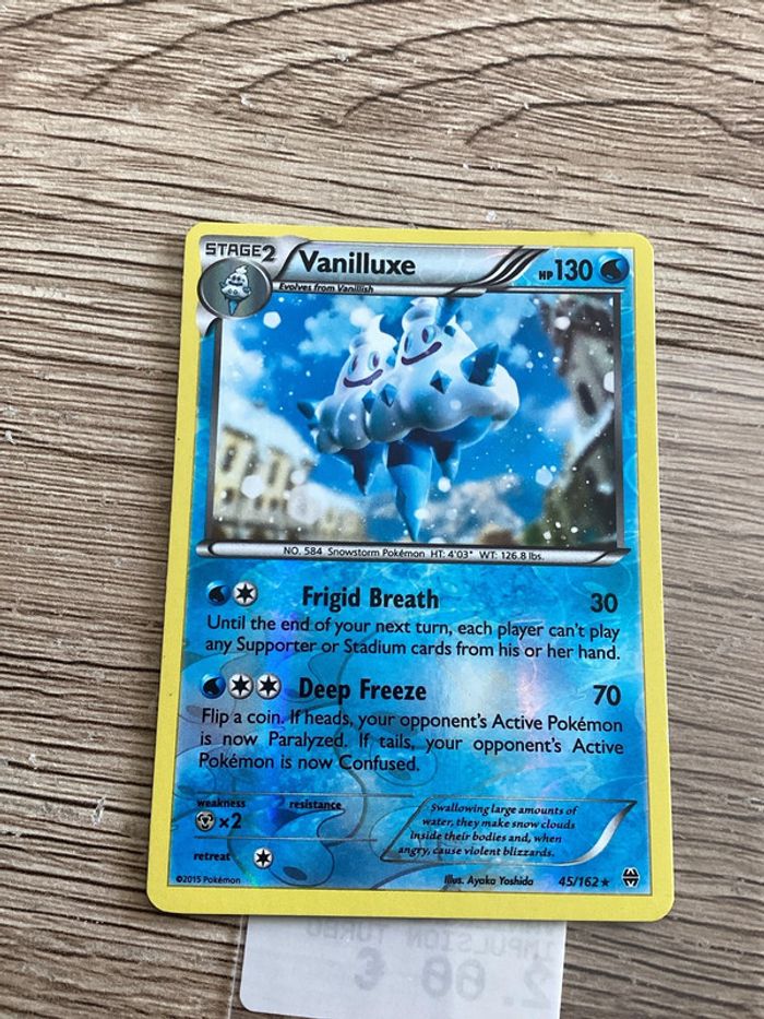 carte Pokémon 45/162 vanilluxe reverse anglais ANG année 2015 - photo numéro 2