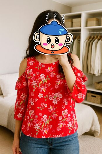 Top haut rouge fleuri épaules dénudées froufrous très beau taille M