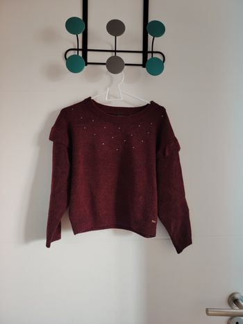 Pull IKKS fille – 5 ans (110 cm) – Bordeaux avec détails dorés
