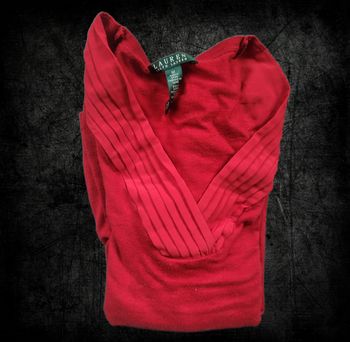 🔴 Pull femme Ralph Lauren – Rouge, col V, manches 3/4 – Taille M