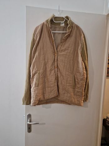 Veste gilet femme beige manche tricot TBE T46-48  anne de lançay