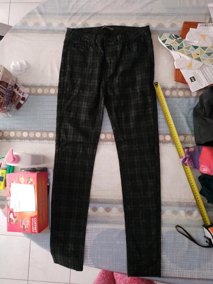 Pantalon jean enduit à carreaux manon des villes