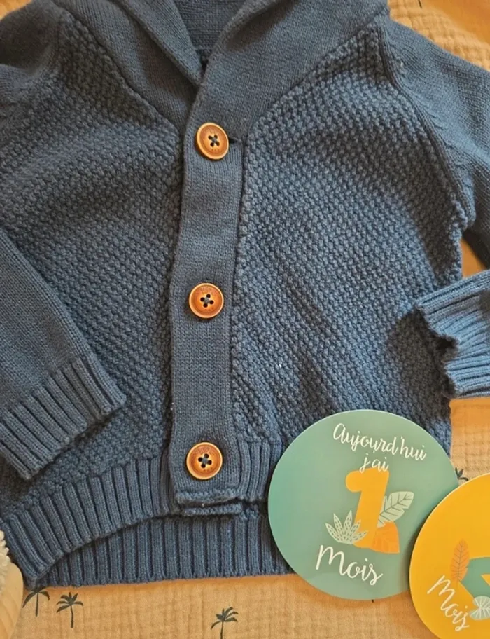 Gilet bébé bleu – Inextenso – Taille 74 (12 mois) - photo numéro 3