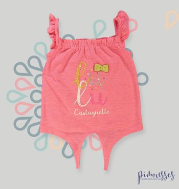 Tee-shirt sans manche jersey rose jaune nœud Lulu Castagnette 24 mois fille