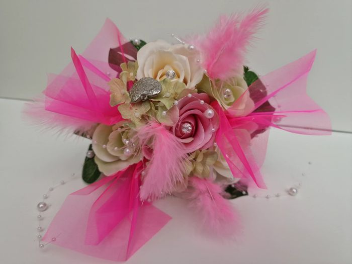 Bouquet De Mariée Roses Tulle Perles Plumes Dentelle - photo numéro 2