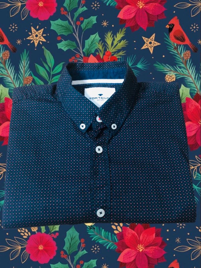 Chemise noire petits motifs rouge marine Tom Tailor black small red navy stars pattern shirt - photo numéro 2