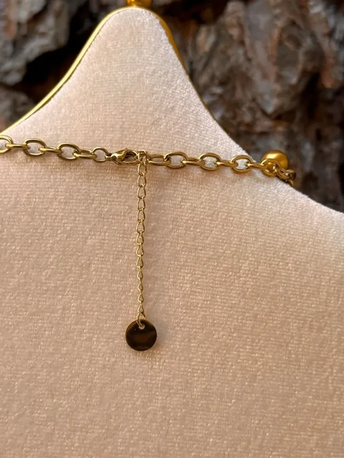 Collier chaîne épaisses perles anneaux médailles croix vierge acier inoxydable or petit créateur - photo numéro 2