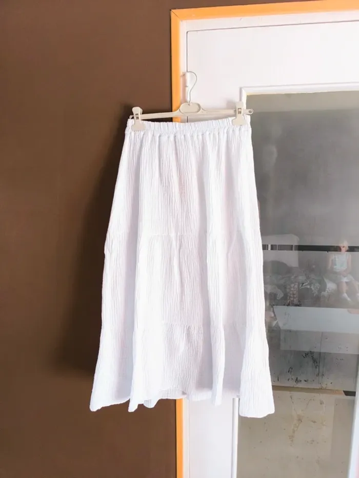 Jupe longue blanche gaz de coton TU 36 à 42
