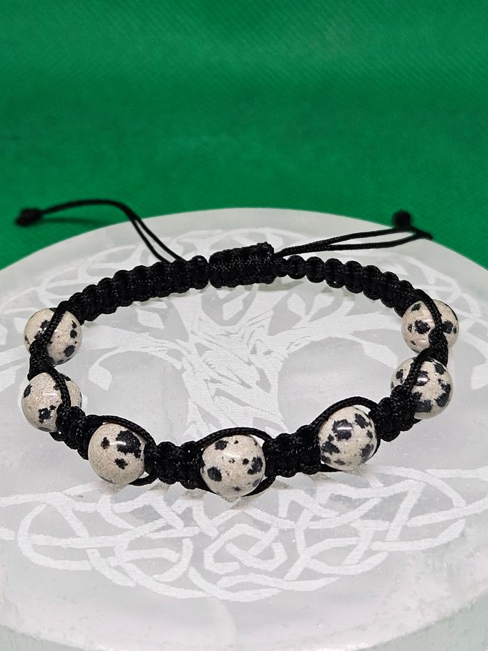Macramé Bracelet en Jaspe Dalmatien - photo numéro 2