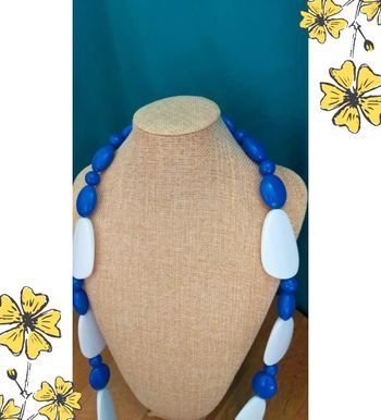 Collier bleu et blanc – Billes ovales – Chaîne avec fermoir – Nickel Free