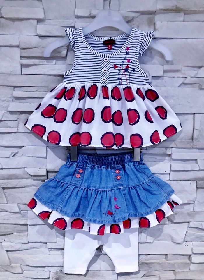 CATIMINI - ENSEMBLE 4P BÉBÉ FILLE VOLANTS, BRODERIES FLEURS & FANTAISIES 6M - photo numéro 3