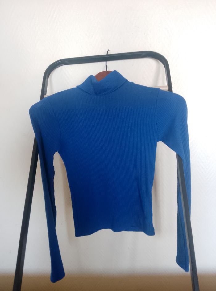 Pull côtelé col bleu électrique xxs - photo numéro 1