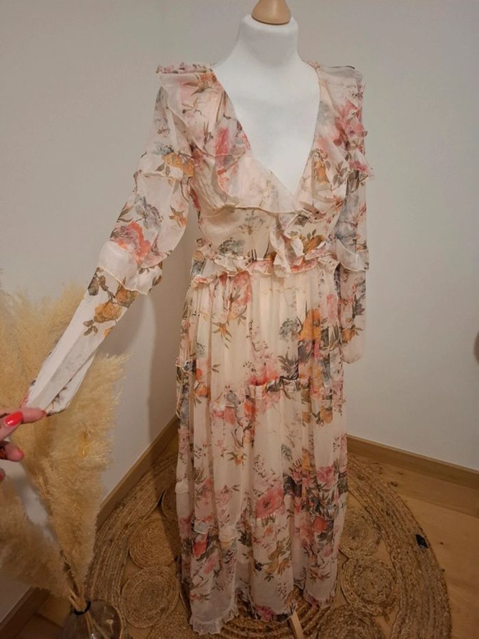 Robe longue rose pâle Fleurie volantée Golden Days taille S 36 - photo numéro 11