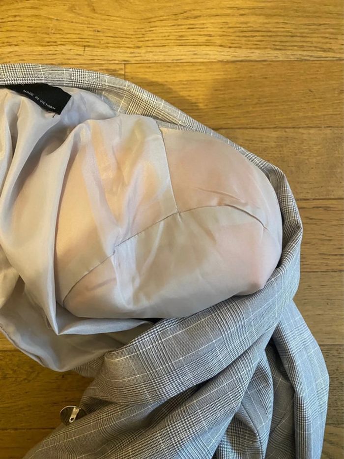 Blazer long cintré gris à carreaux taille 34 - photo numéro 6