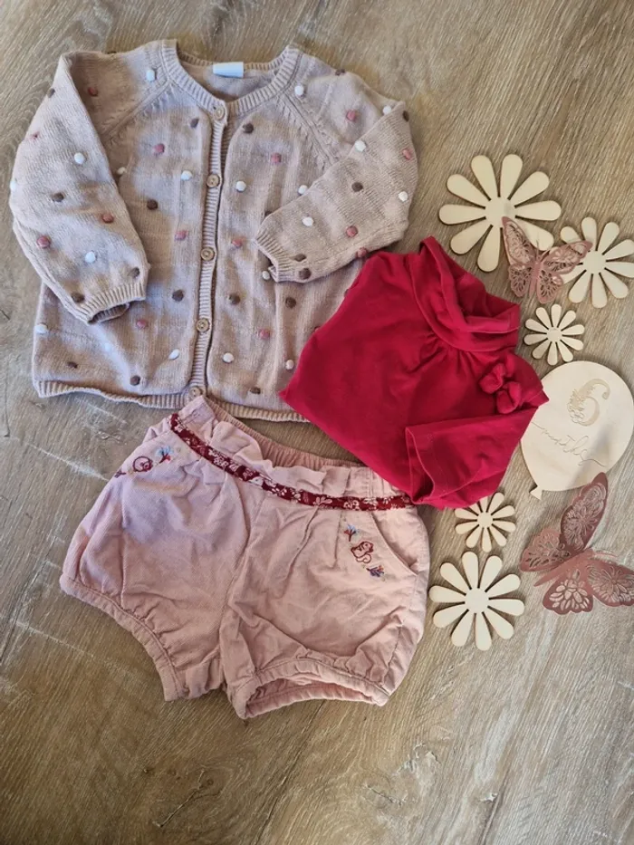 Ensemble sous pull gilet et short sergent major bébé fille 6 mois