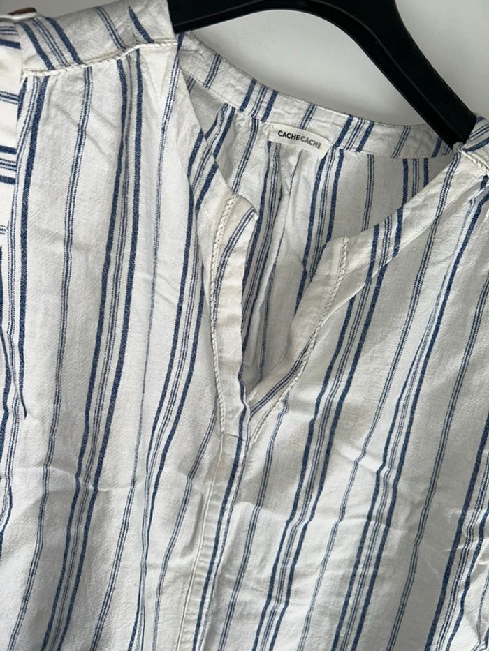 Blouse manches courtes blanche rayé - Taille 44 - Cache Cache - photo numéro 2
