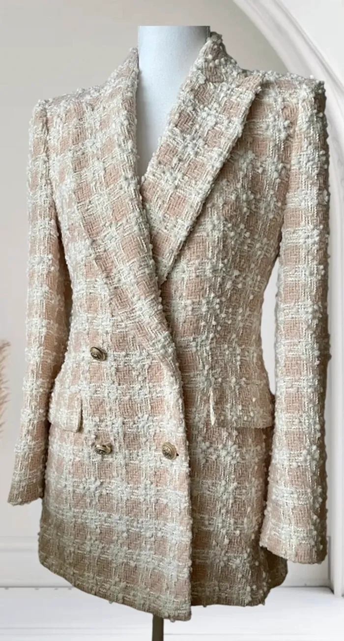 Veste blazer à carreaux texturée zara taille 36 - photo numéro 3