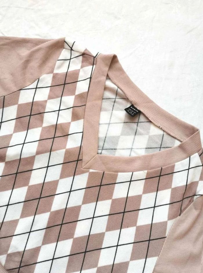 Pull crop top Shein carreaux manches courtes M 38 - photo numéro 2