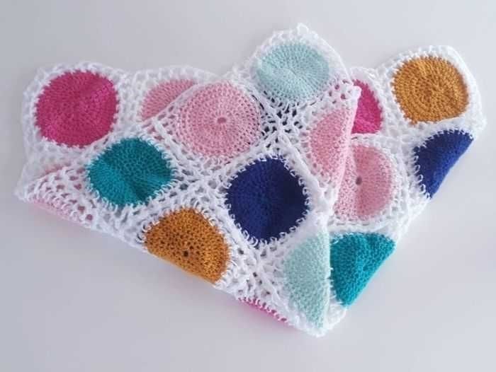 Linge de lit plaid couverture laine patchwork fait main crochet multicolore bébé - photo numéro 4