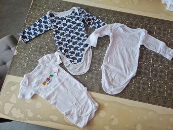 Lot de 3 bodys ( 1 manche courte taille 9 mois neuf et 2 manches longues taille 12 mois)