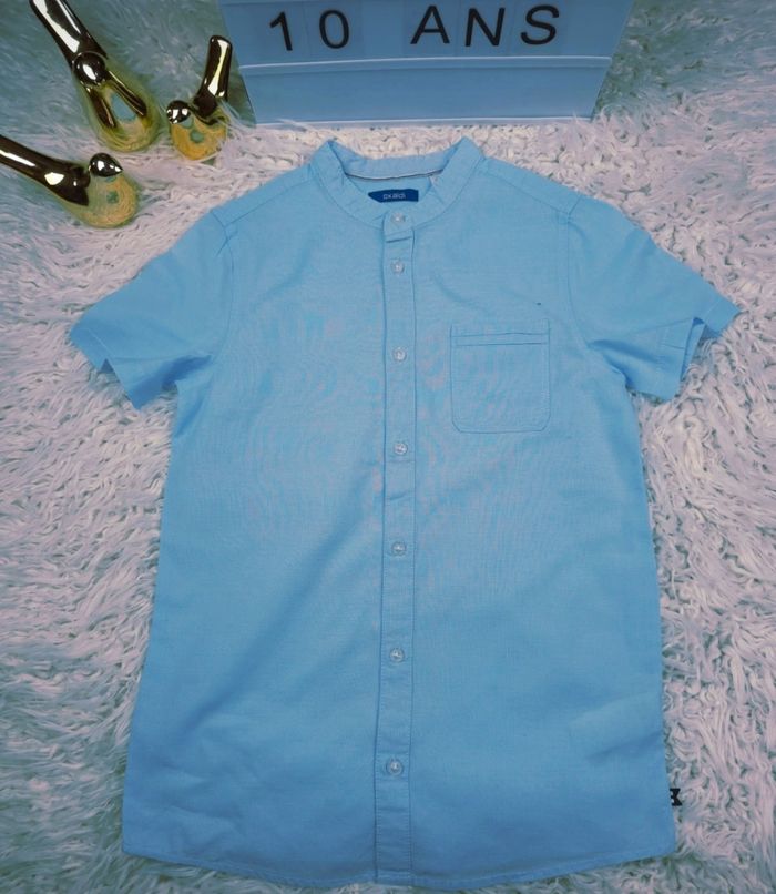 Chemise manches courtes col mao bleu Garçon taille 10 ans marque Okaidi 🎸 - photo numéro 2