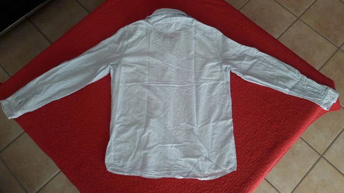 Chemise / Chemisier à manches longues, blanc à fines rayures bleu, taille L - photo numéro 6