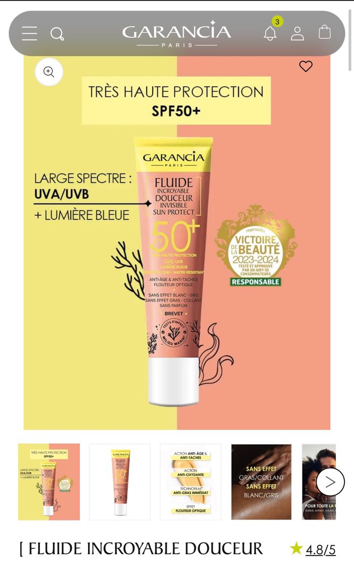 Fluide incroyable sun protect Garancia 20 ml neuf - photo numéro 3