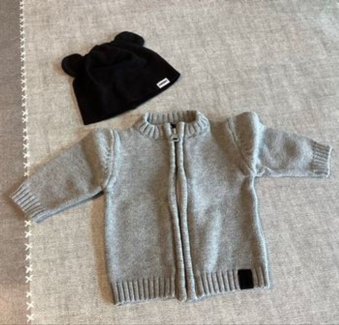 Gilet zippé et bonnet coton 3 mois