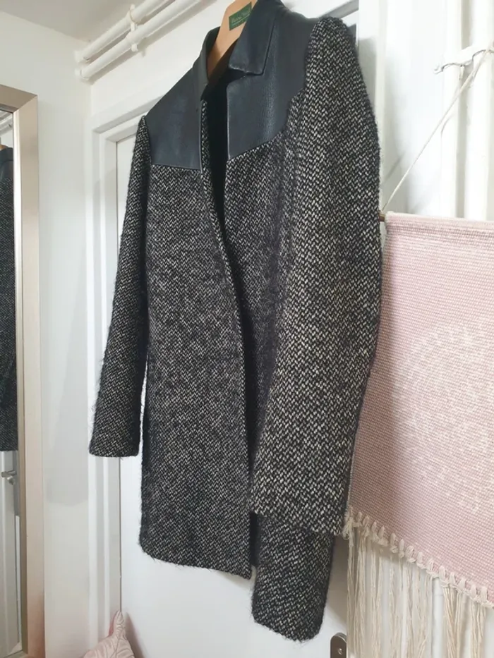 Manteau Caban Laine et Cuir Maje Taille 2