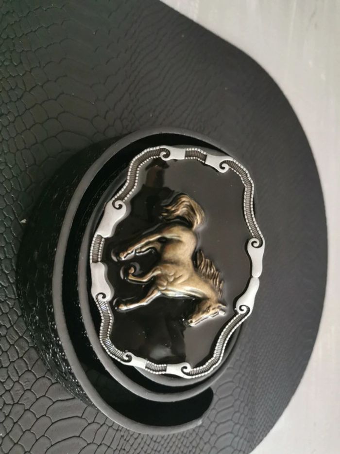 Ceinture de cowboy country cheval doré sur noir - photo numéro 2
