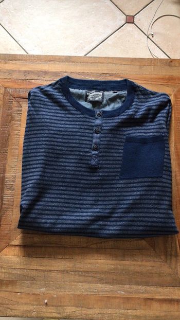 Pull pétrol industrie bleu rayure