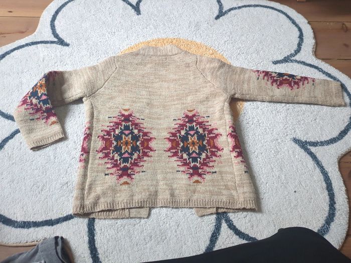 Gilet long la redoute 6 ans beige bordeau motif géométriques vintage - photo numéro 4