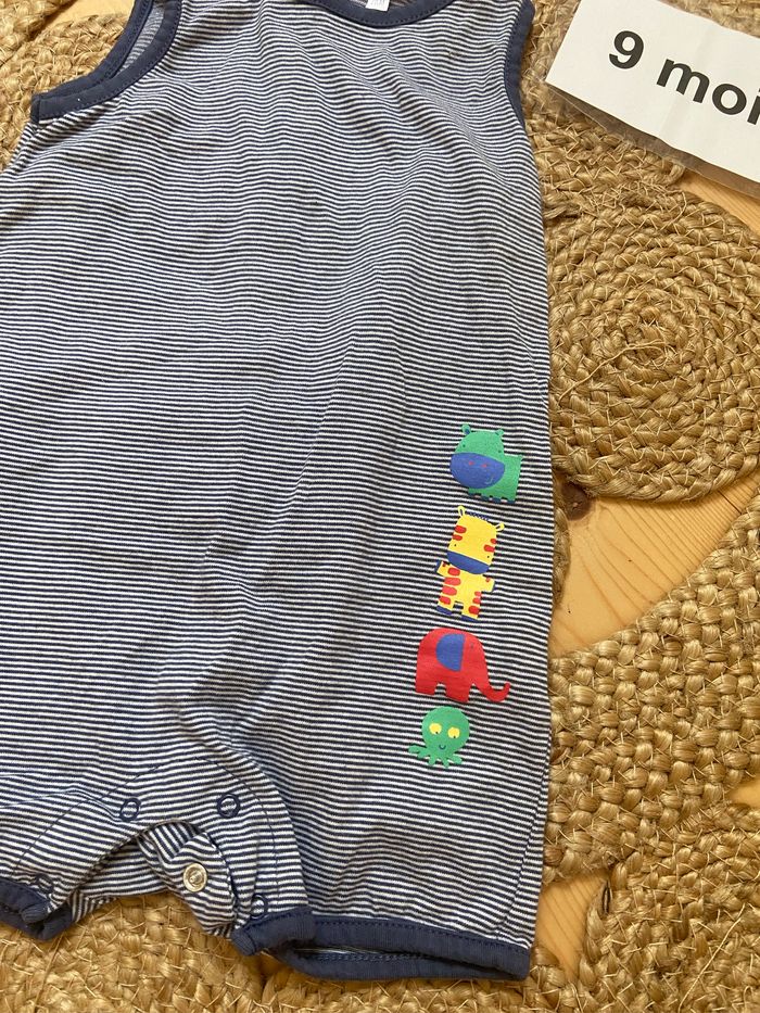 Combinaison short barboteuse blanc rayé bleu - photo numéro 2