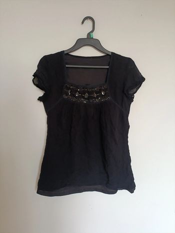 Haut noir brodé à strass vintage