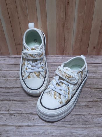 Baskets Fille Blanches & Dorées - Style Tweed Chic - Neuves Taille 29