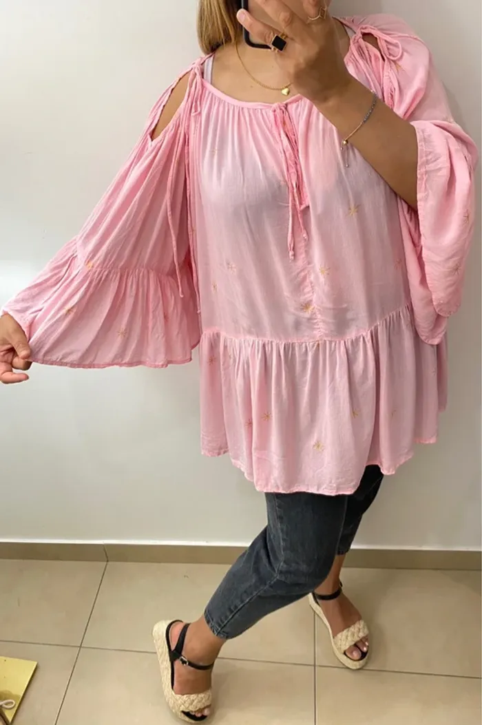 💕 Blouse ample Les NéoBourgeoises – rose à manches volantées Taille Unique - photo numéro 9