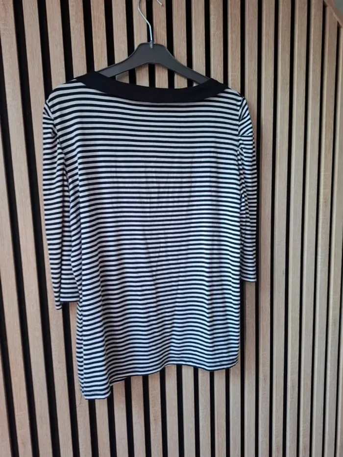 Blouse manches 3/4 marinière rayée noire et blanche T 46/48 - photo numéro 2