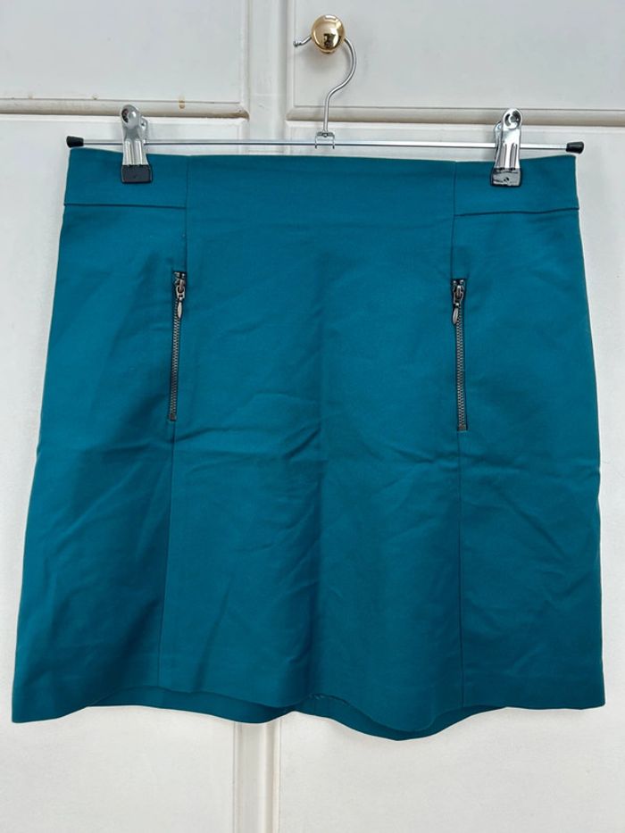 Mini jupe camaïeu taille 36 turquoise coton