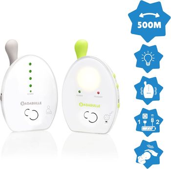Badabulle Babyphone Audio pour Bebe Baby Online 500m avec Veilleuse Vibreur et Adaptateurs