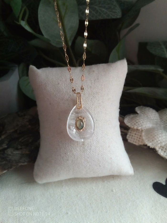 Collier cristal de quartz et abalone - photo numéro 2