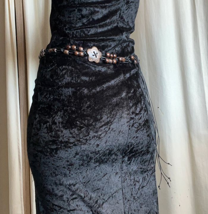 Ceinture de taille lanières cuir perles bois vintage boho witchy - photo numéro 5