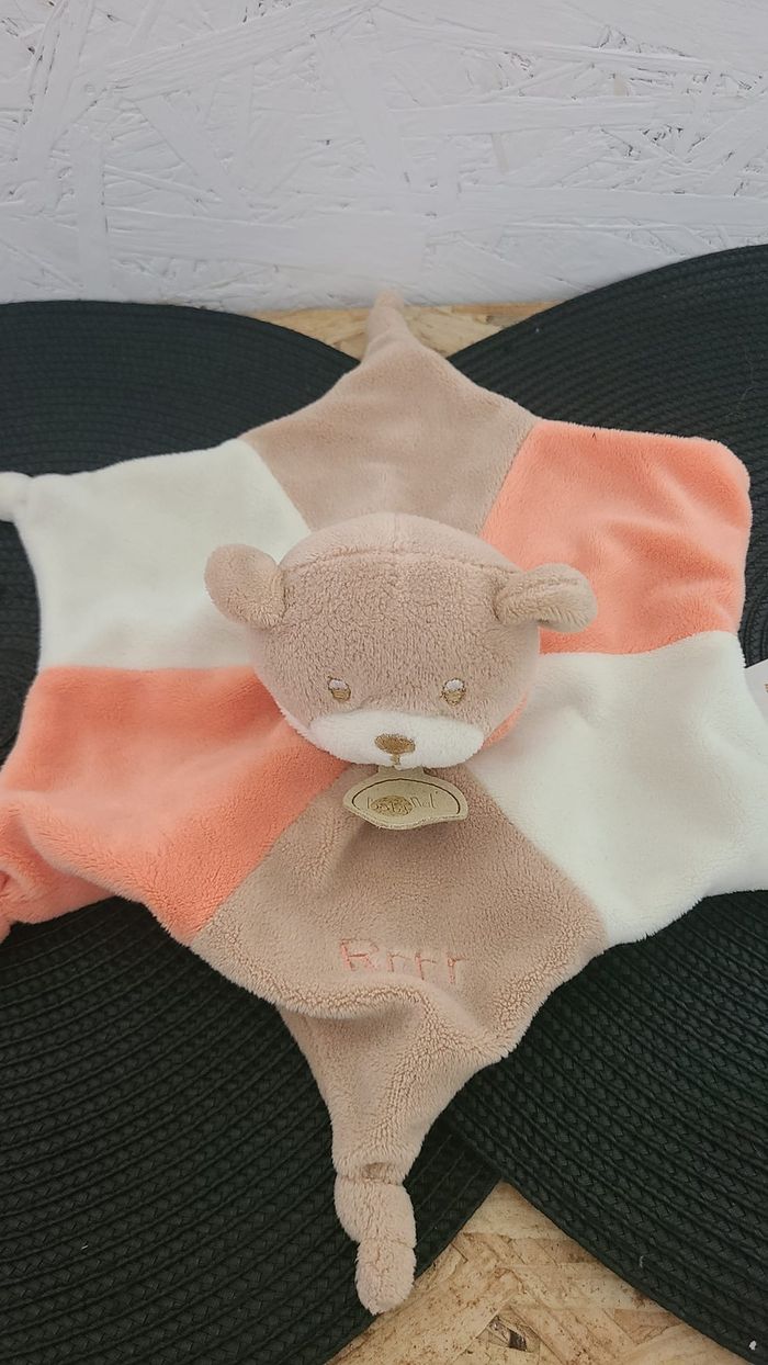 DOUDOU PLAT ÉTOILE OURS BLANC BEIGE ORANGE RRRR BABY NAT - photo numéro 3